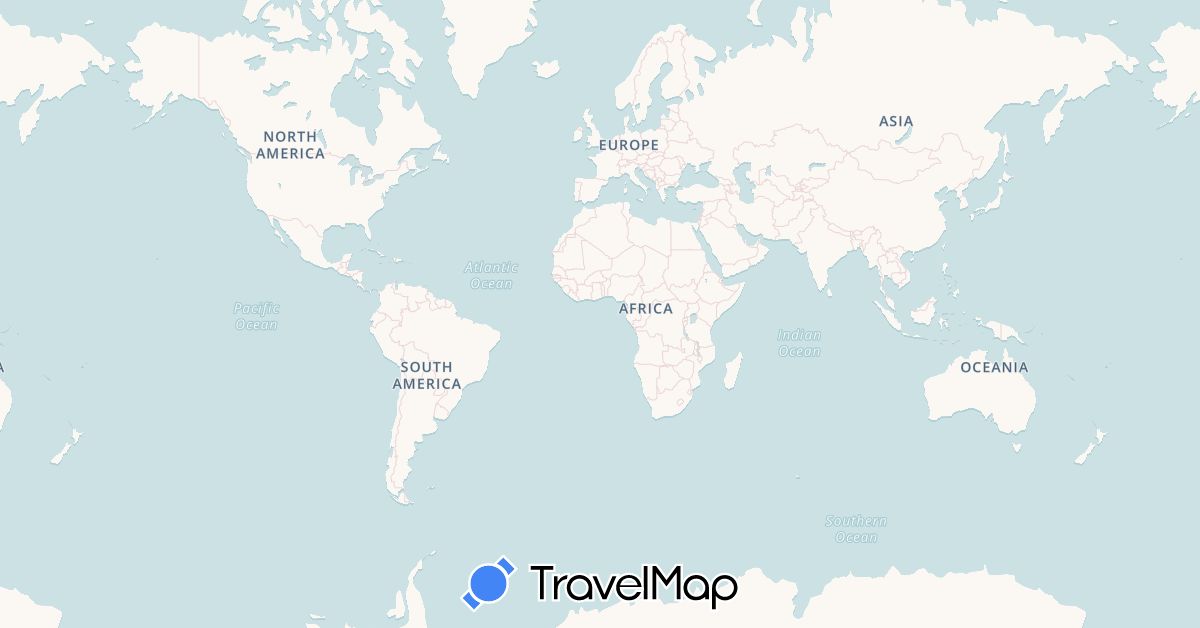TravelMap itinerary: driving, cycling, train, boat in Spain, France, Morocco, Mauritania, Senegal (Africa, Europe)